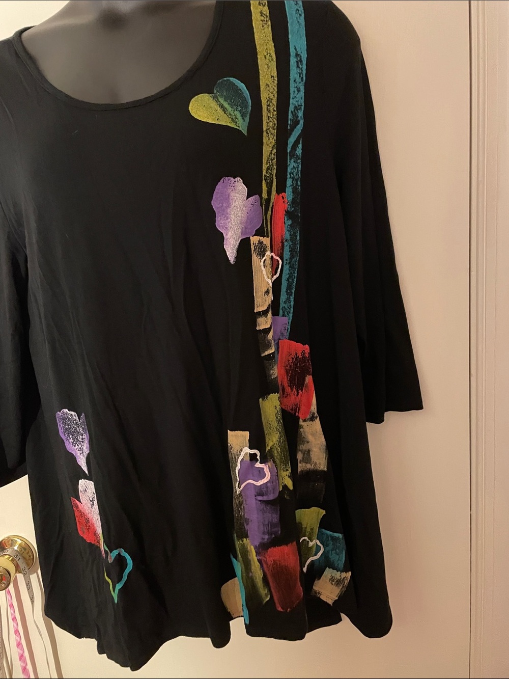 RAFFI Black Handpainted Art Tunic Red Blue Gold 1X-2X